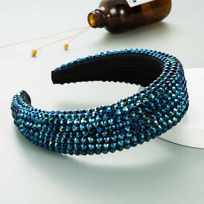 Ins Super Flash Full Drill 4.5cm Wide Brimmed Headdress Thickened Sponge Solid Color Headband Ladies Press Release Art Headband