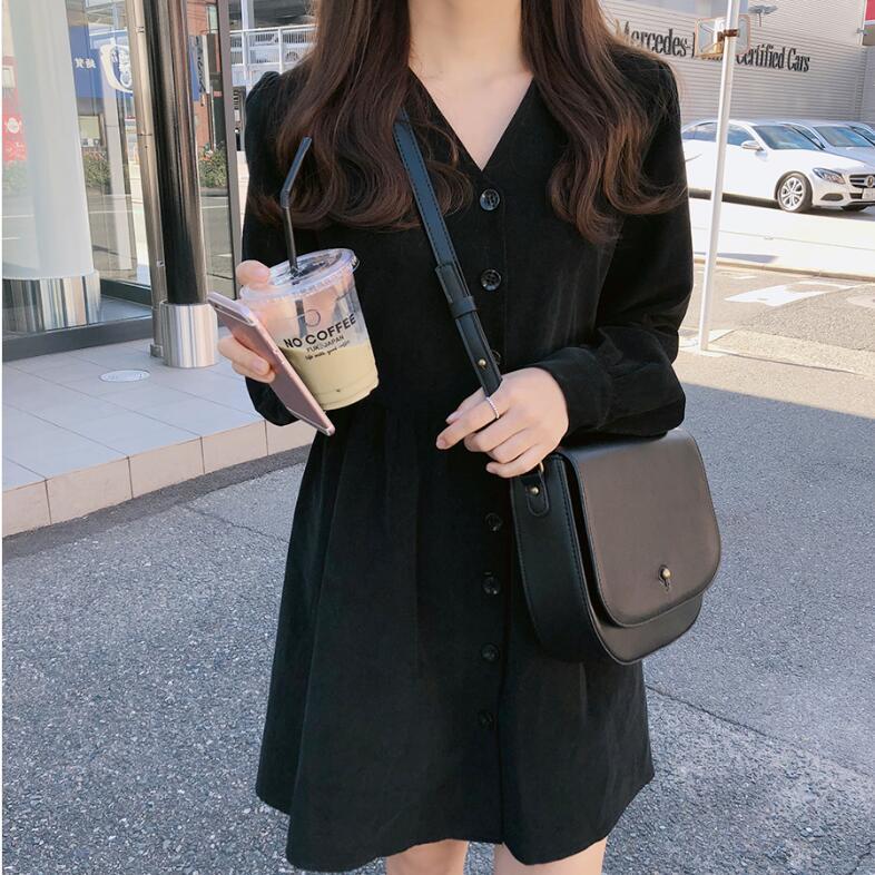Buttoned Long Sleeve Plus Size Dress