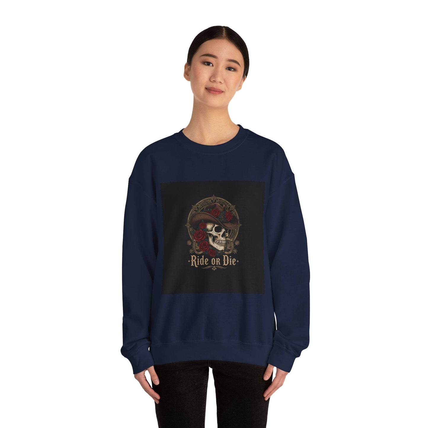 Ride or Die Skull Crewneck Sweatshirt | western skull art, gothic Americana