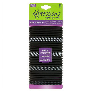 Expressions Hair Ties Elastics Clasp Free Black 32Ct