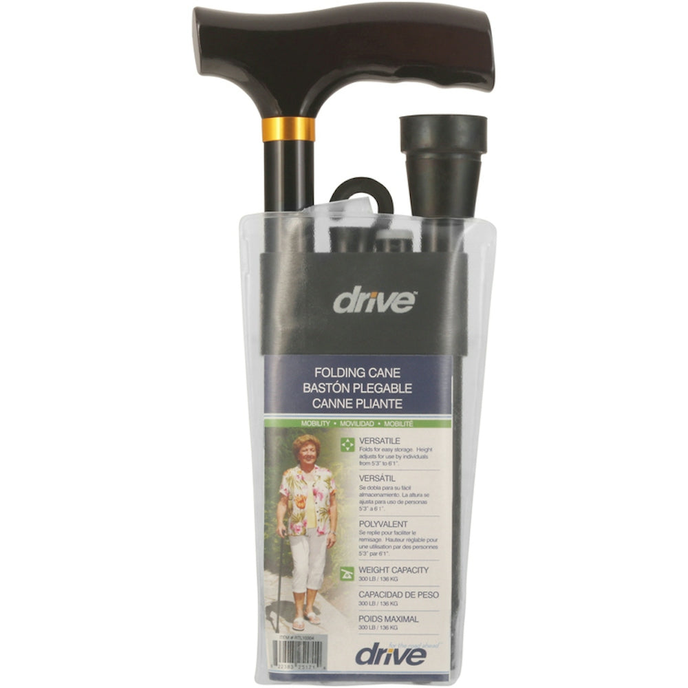 Cane Lightweight Adjustable Folding With T Handle Black