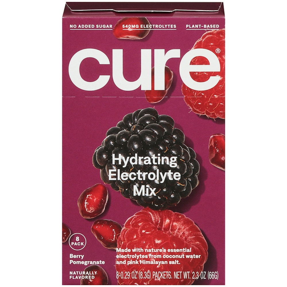 Cure Hydration Electrolyte Vegan Drink Mix Powder - Berry Pomegranate 8Ct