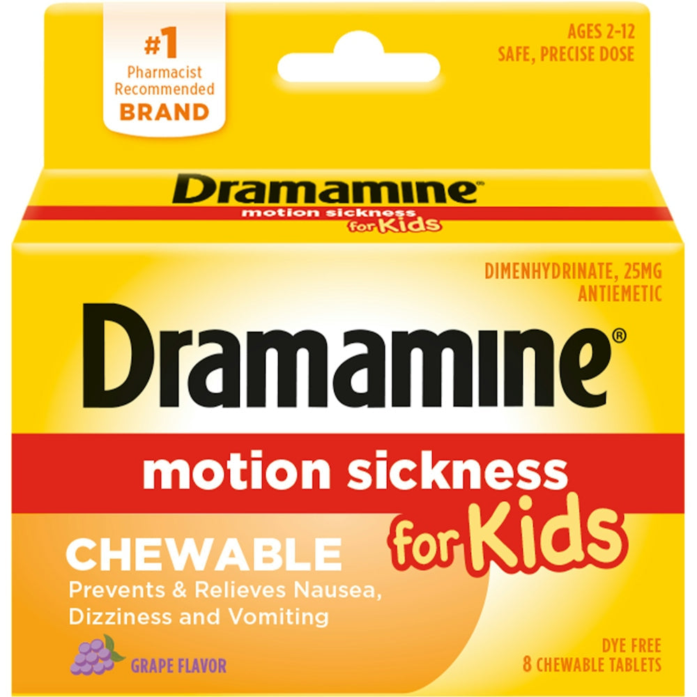 Dramamine Kids Motion Sickness Relief Chewable Tablets Grape 8ct