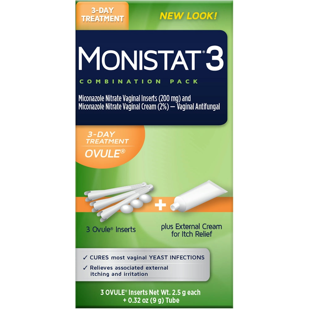 Monistat 3-Day Yeast Infection Treatment Combination Pack, 3 Ovule Inserts & External Itch Relief Cream