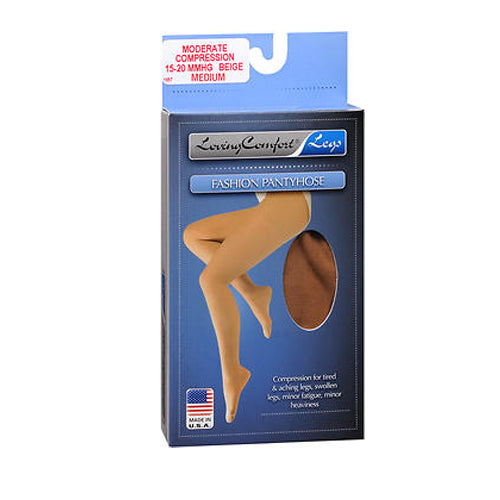 Loving Comfort Sheer Pantyhose 15-20 Closed Toe Beige Medium 1Ct
