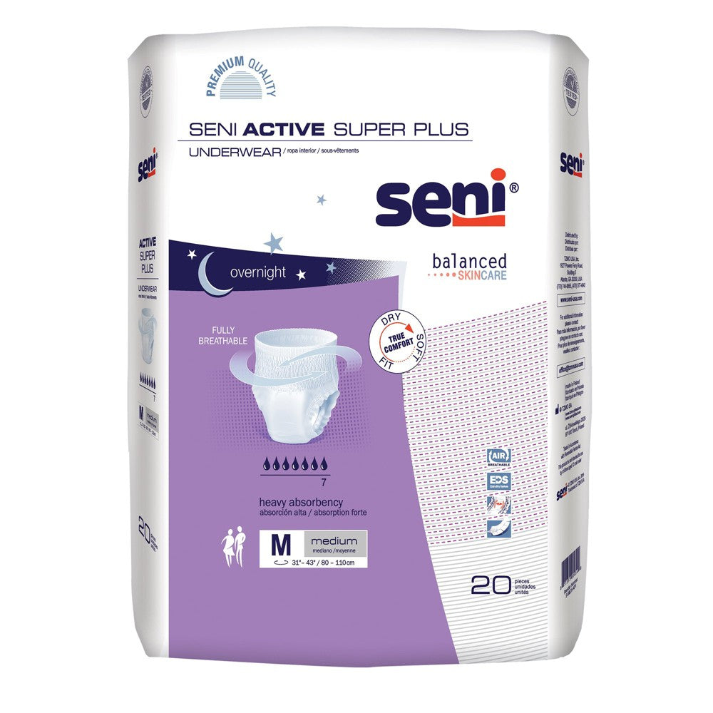 Seni Active Super Plus Disposable Underwear Pull On With Tear Away Seams Medium, S-ME20-AP1, Heavy