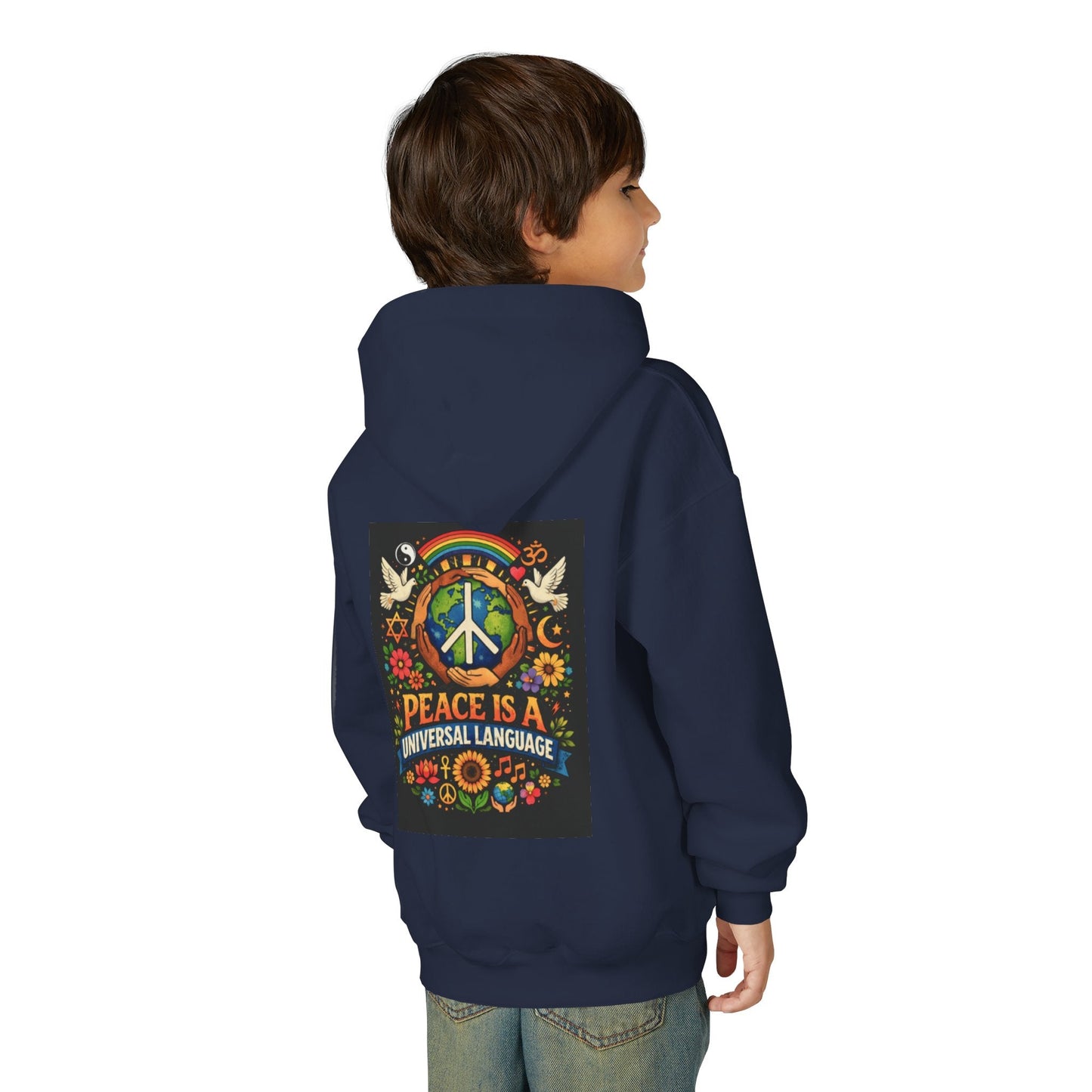 Youth Hoodie — 'Courage' Front & 'Peace Is a Universal Language' Back Graphic Sweatshirt