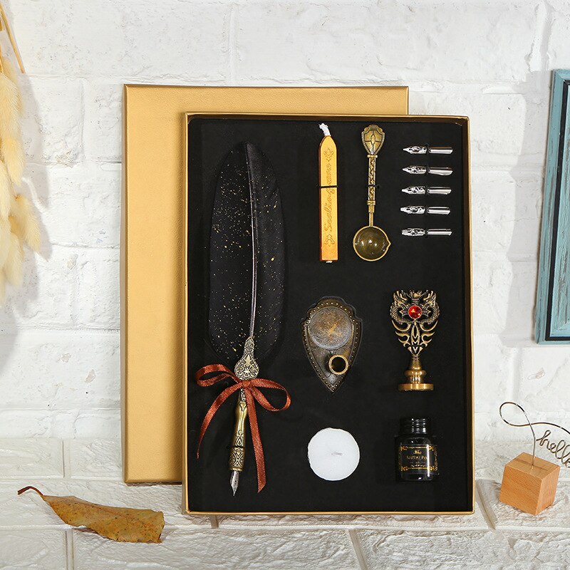 European Retro Creative Feather Dip Pen Gift Box Set