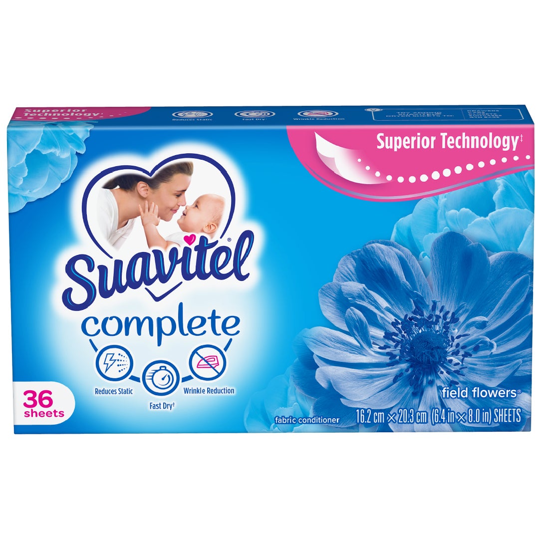 Suavitel Complete Dryer Sheets, Field Flowers Scent, 36 Count