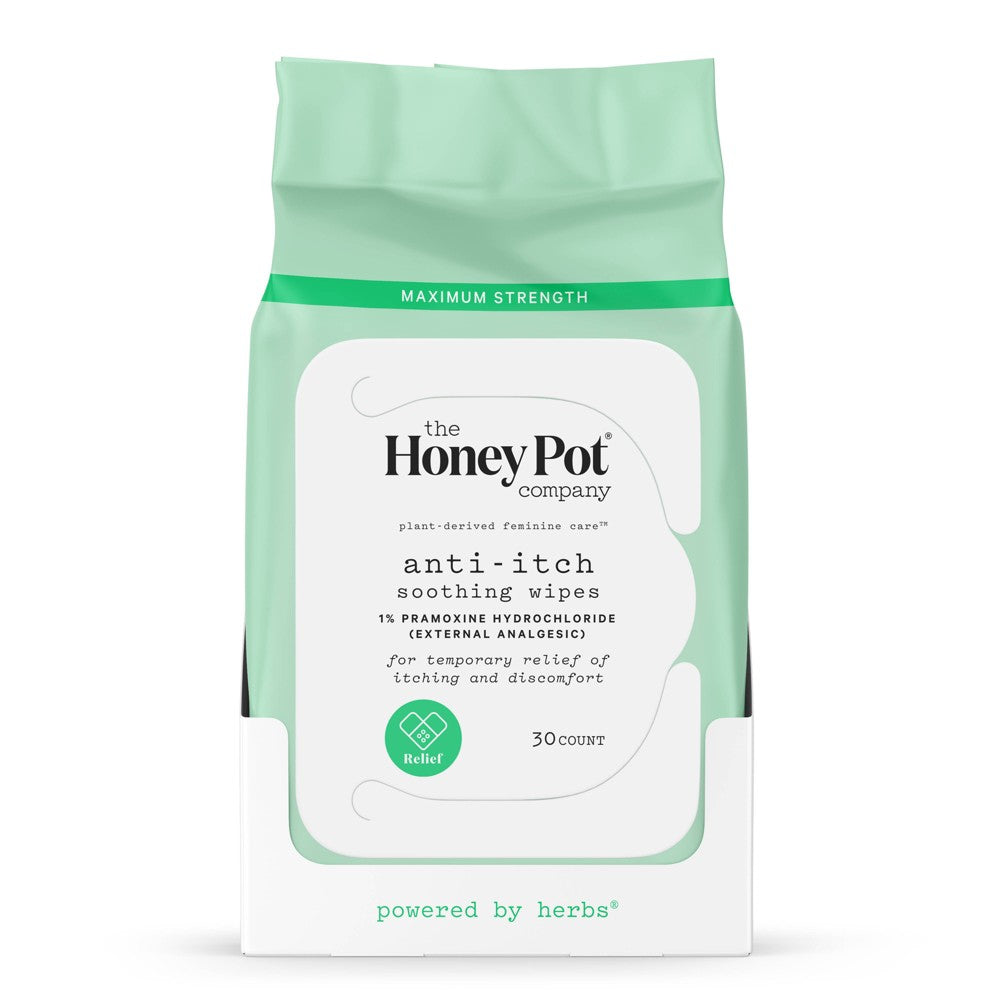 The Honey Pot Company Feminine Anti-Itch Soothing Wipes 1% Pramoxine Hydrochloride 30Ct