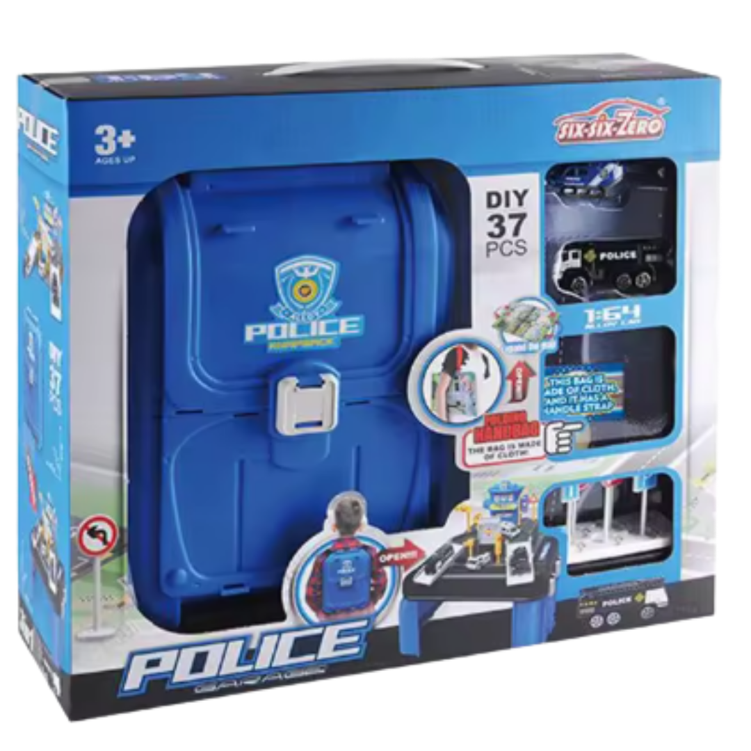 Six Six Zero DIY Police Garage Backpack Playset (37 Pcs)