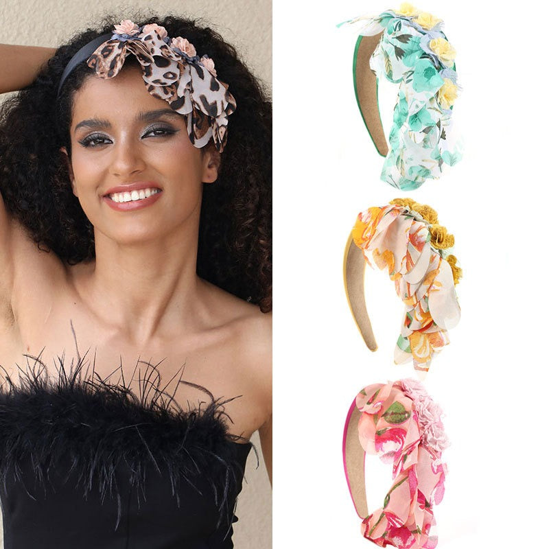 Fashionable leopard print fabric flower headband