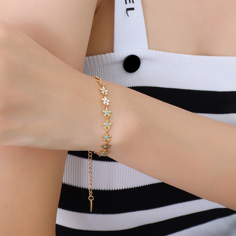 Golden Flower Blue Drip Oil Bracelet