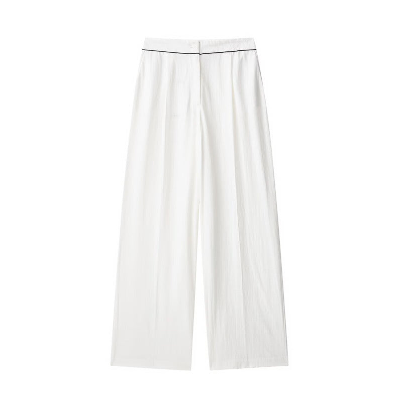 Style Women's Fashion Casual Rolled Edge Double-Breasted Jacket Wide Leg Pants