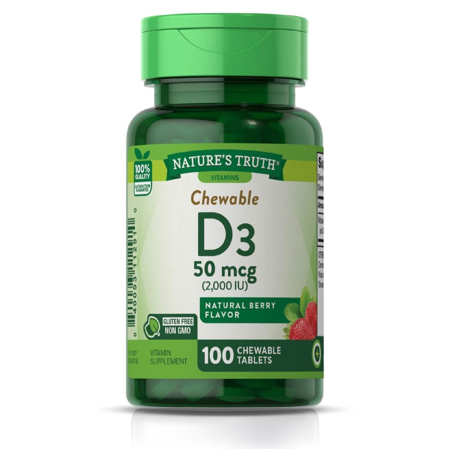 Nature's Truth Vitamins 50 Mcg Berry Flavor Vitamin D3 100 Tablets