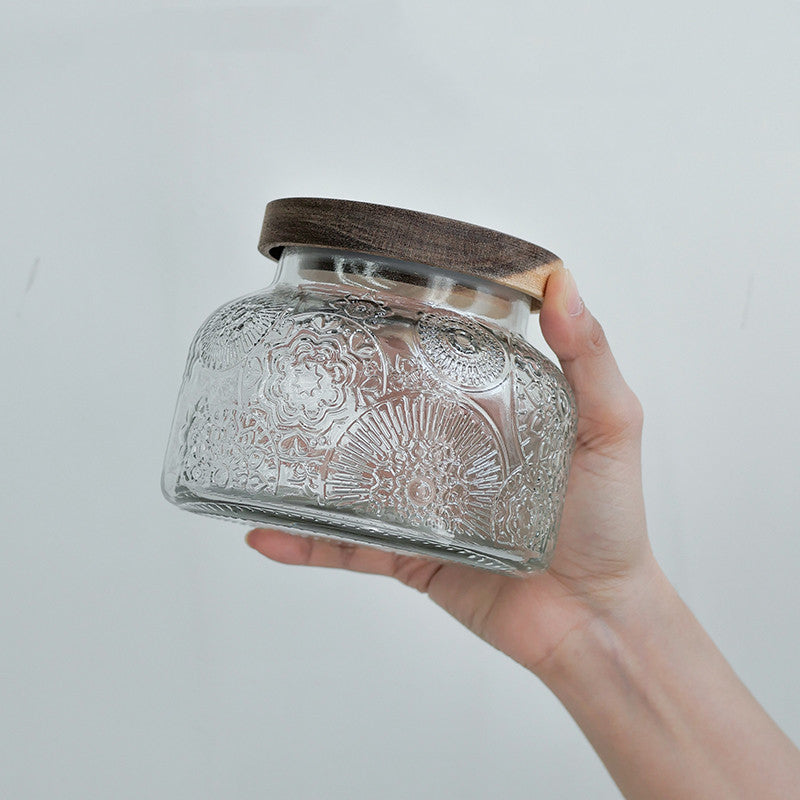 Vintage Relief Begonia Flower Glass Storage Tank