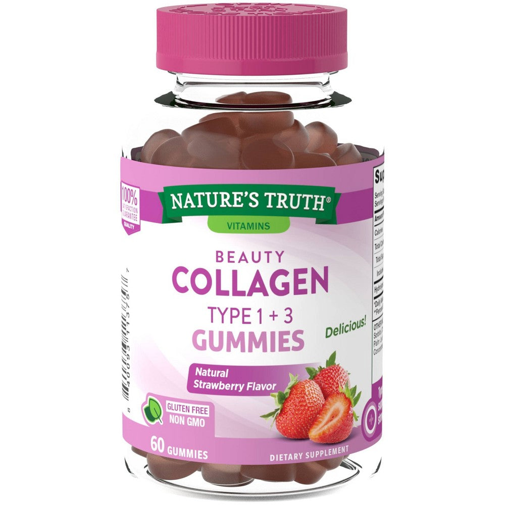 Nature's Truth Beauty Collagen Type 1 + 3 Gummies - Natural Strawberry Flavor 60ct