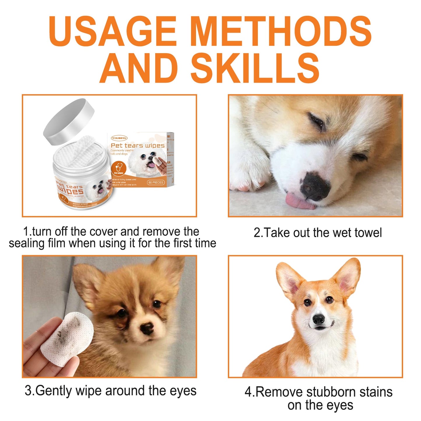 Pet Wipes Clean, Dogs And Cats Tear Stains Eye Cleaning Wipe Eye Dirt Cotton Pad
