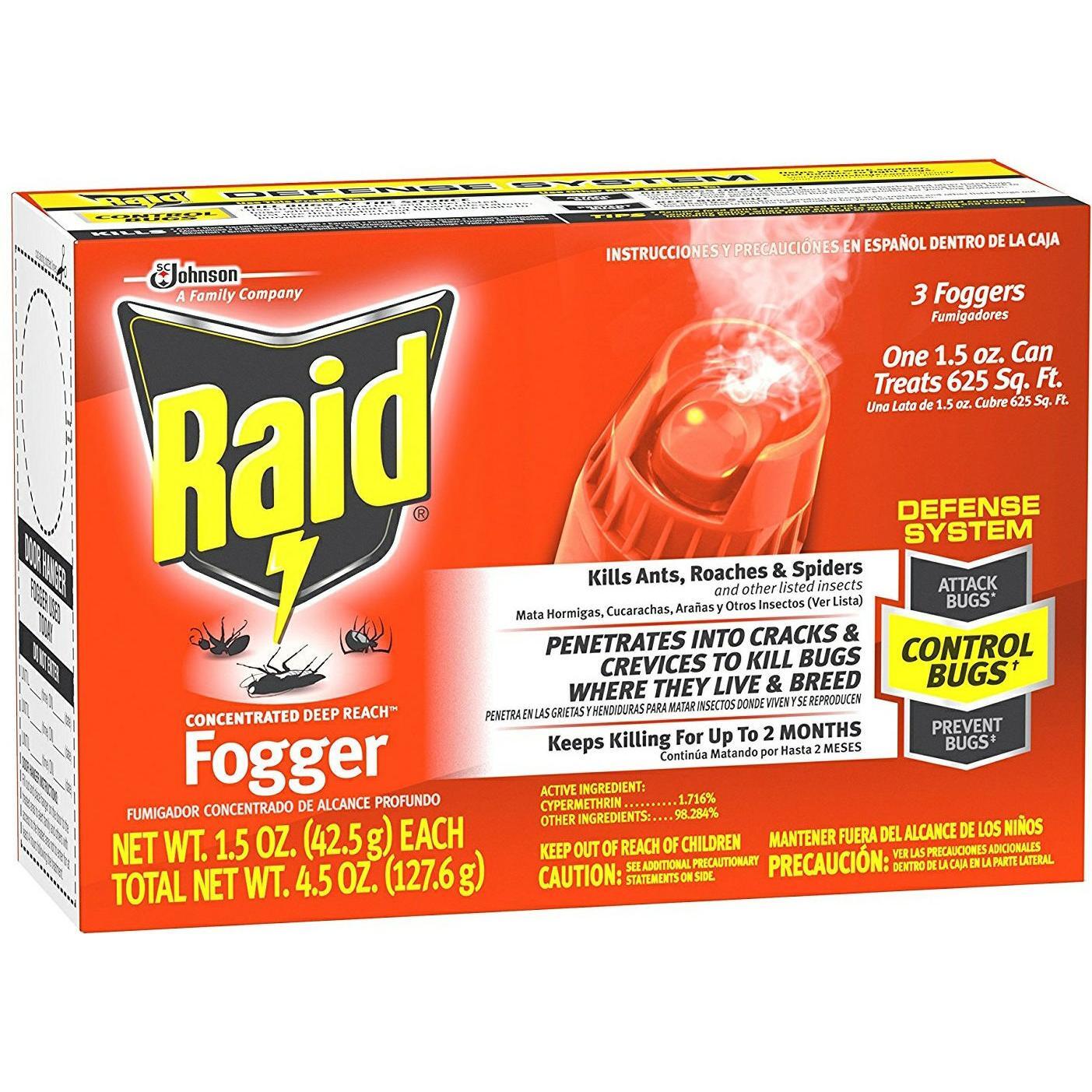 Raid Concentrated Deep Reach Fogger, 3-Pack (6 oz Cans)