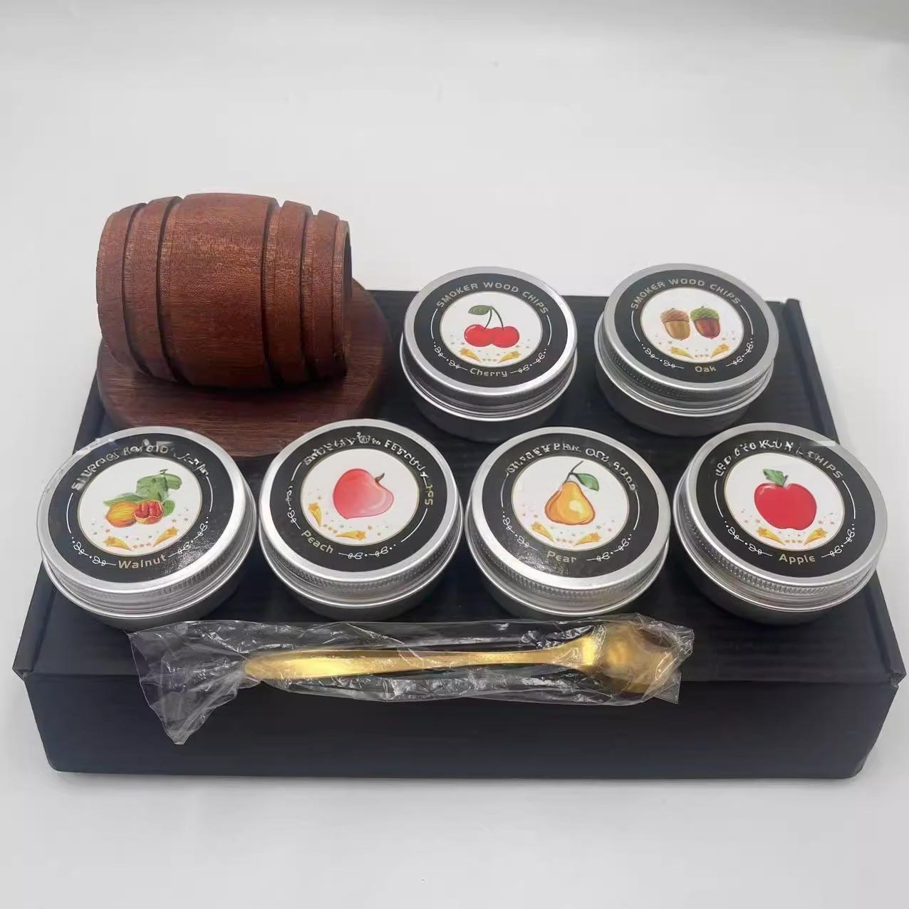 New Barrel Cocktail Smoking Kit with Wood Chips 4 Flavors Old Fashioned Drink Smoker Infuser for Bar Drinks Kitchen