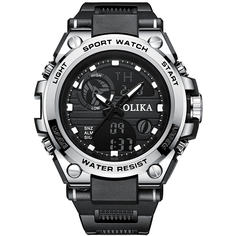 Men's dual display waterproof electronic watch, outdoor sports timing multifunctional quartz electronic watch, shock resistant student watch
