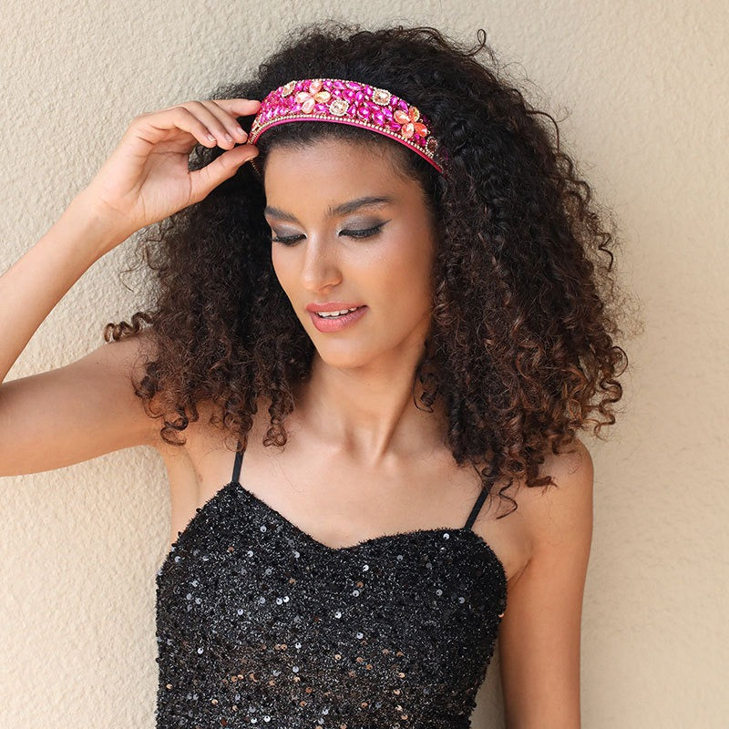 Fashionable diamond inlaid four leaf clover Baroque retro full inlaid rhinestone sponge headband