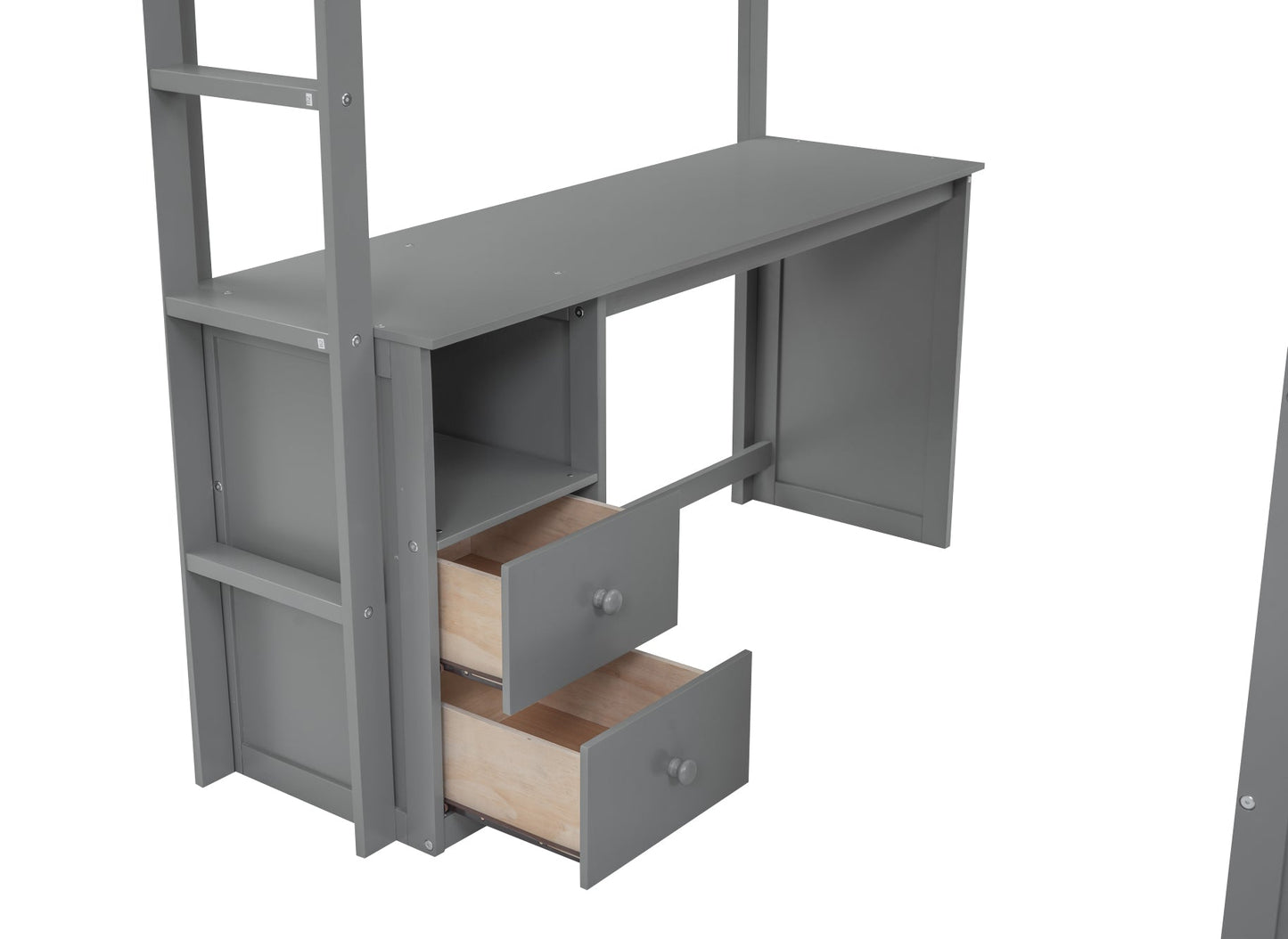 Wood Full Size Loft Bed with Wardrobes and 2-Drawer Desk with Cabinet Gray