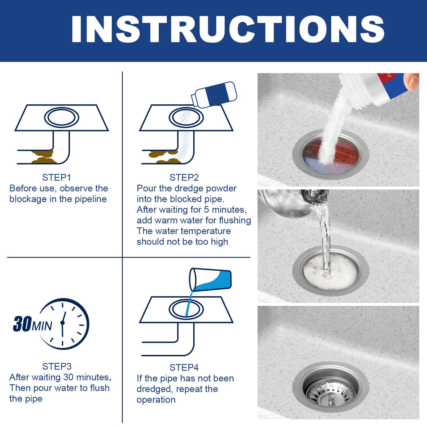 JUE-FISH Drain Gel Pipe Unclogger, Kitchen Bathroom Sewer Odor Cleaning Dissolves Dredging To Prevent Clogging