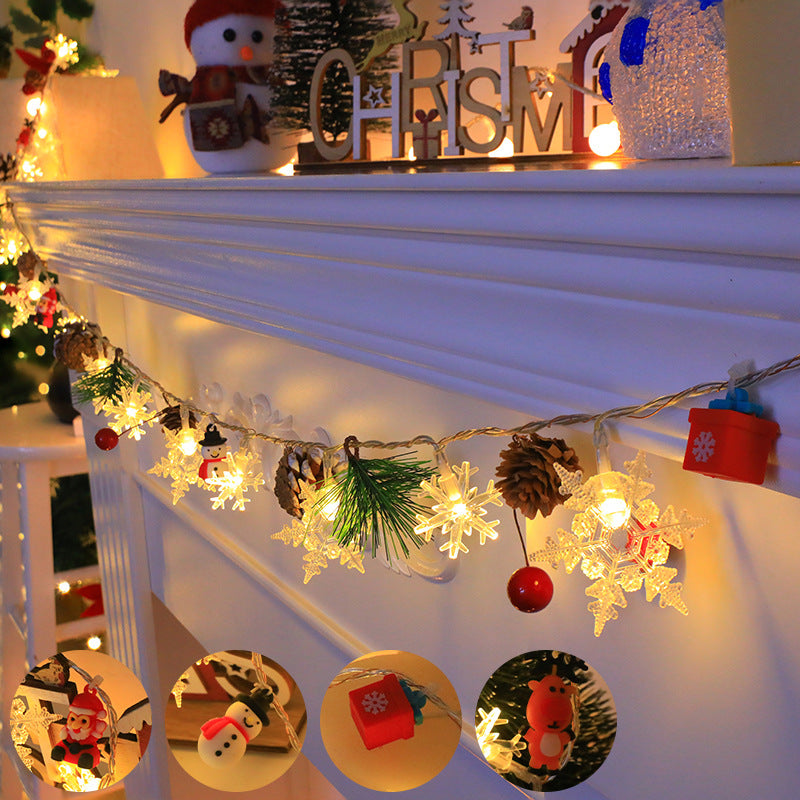 Snowflake Pinecone Christmas Wreath Light String Bell Pine Needle Red Berry Doll Staircase Decorative Light