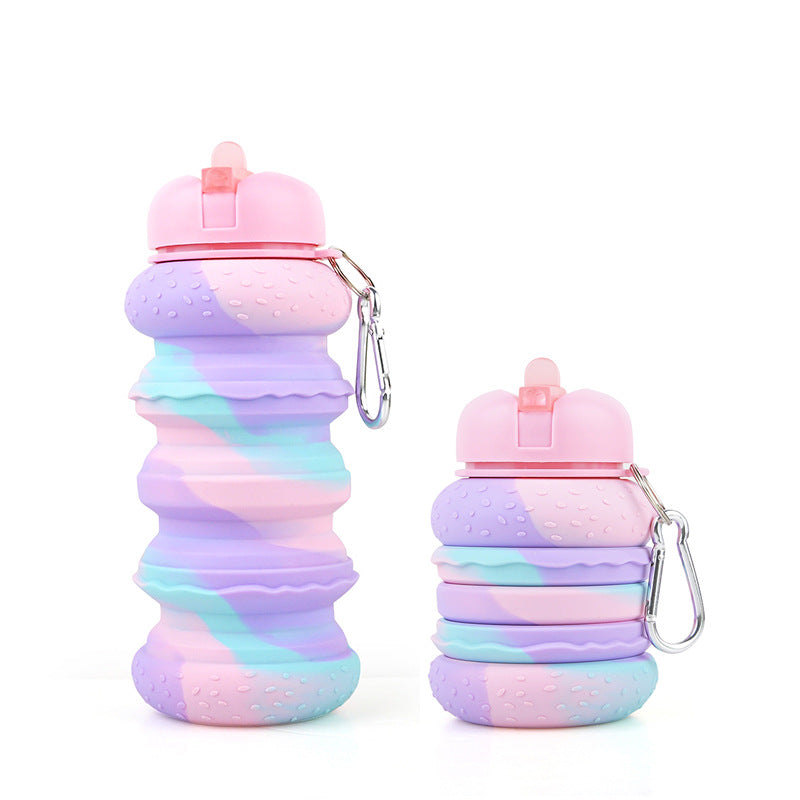 Children's Creative Hamburger Water Cup Portable Anti-Fall Leak-Proof Silicone Water Cup Silicone Telescopic Folding Cup Outdoor Sports Water Bottle