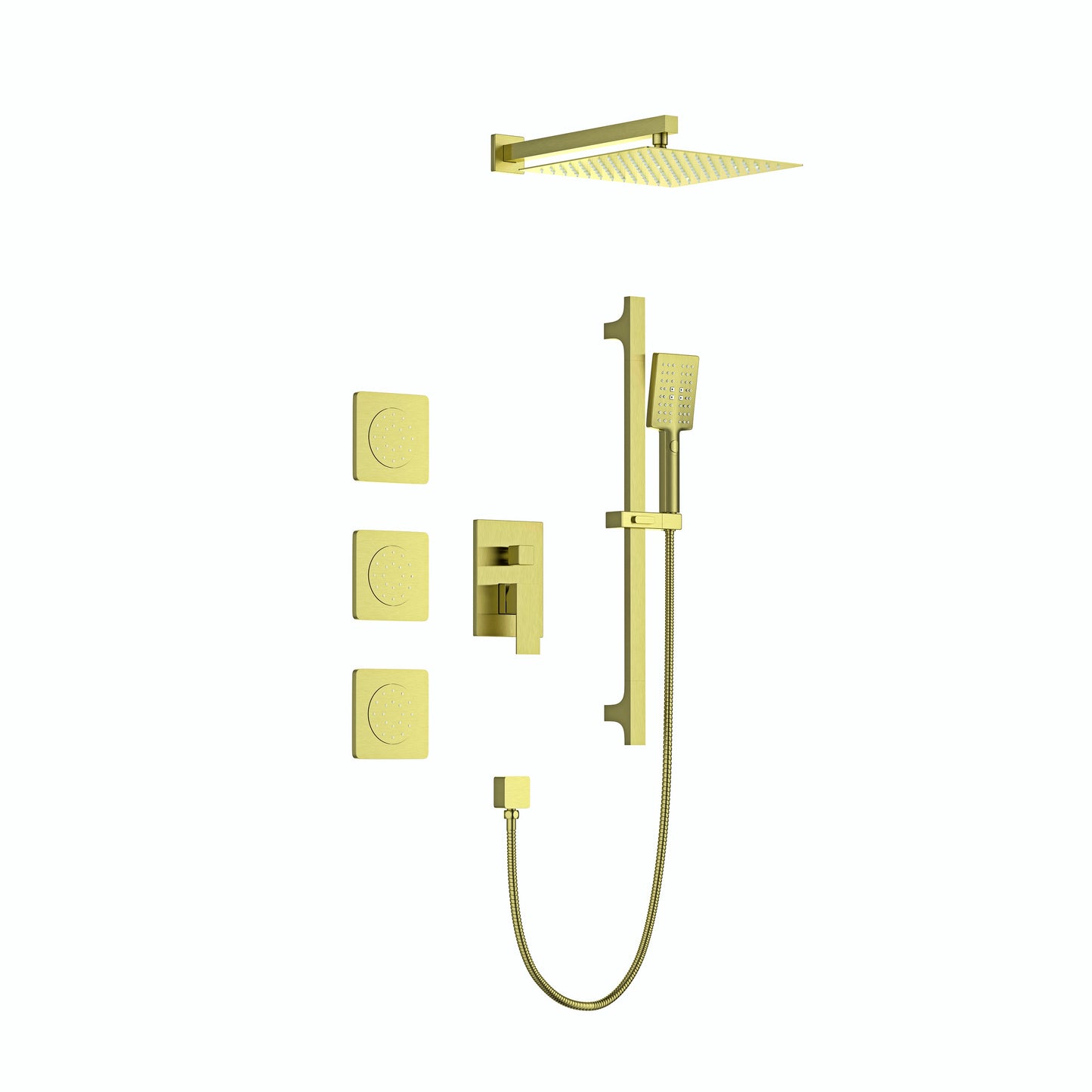Shower System with Shower Head, Hand Shower Slide Bar Bodysprays Shower Arm Hose Valve Trim and Lever Handles