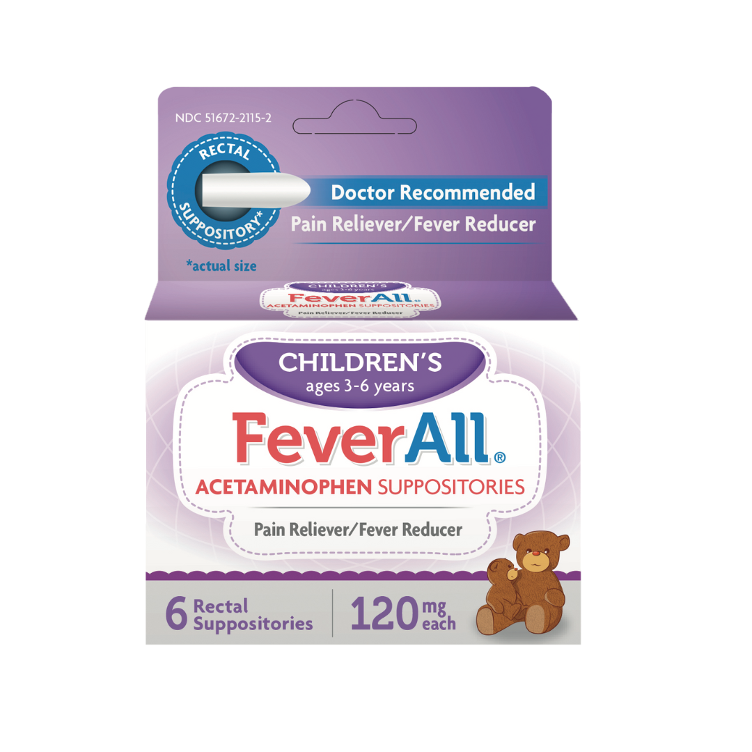 FeverAll Children’s Acetaminophen Suppositories 120 mg (6 ct) for Ages 3–6 Years