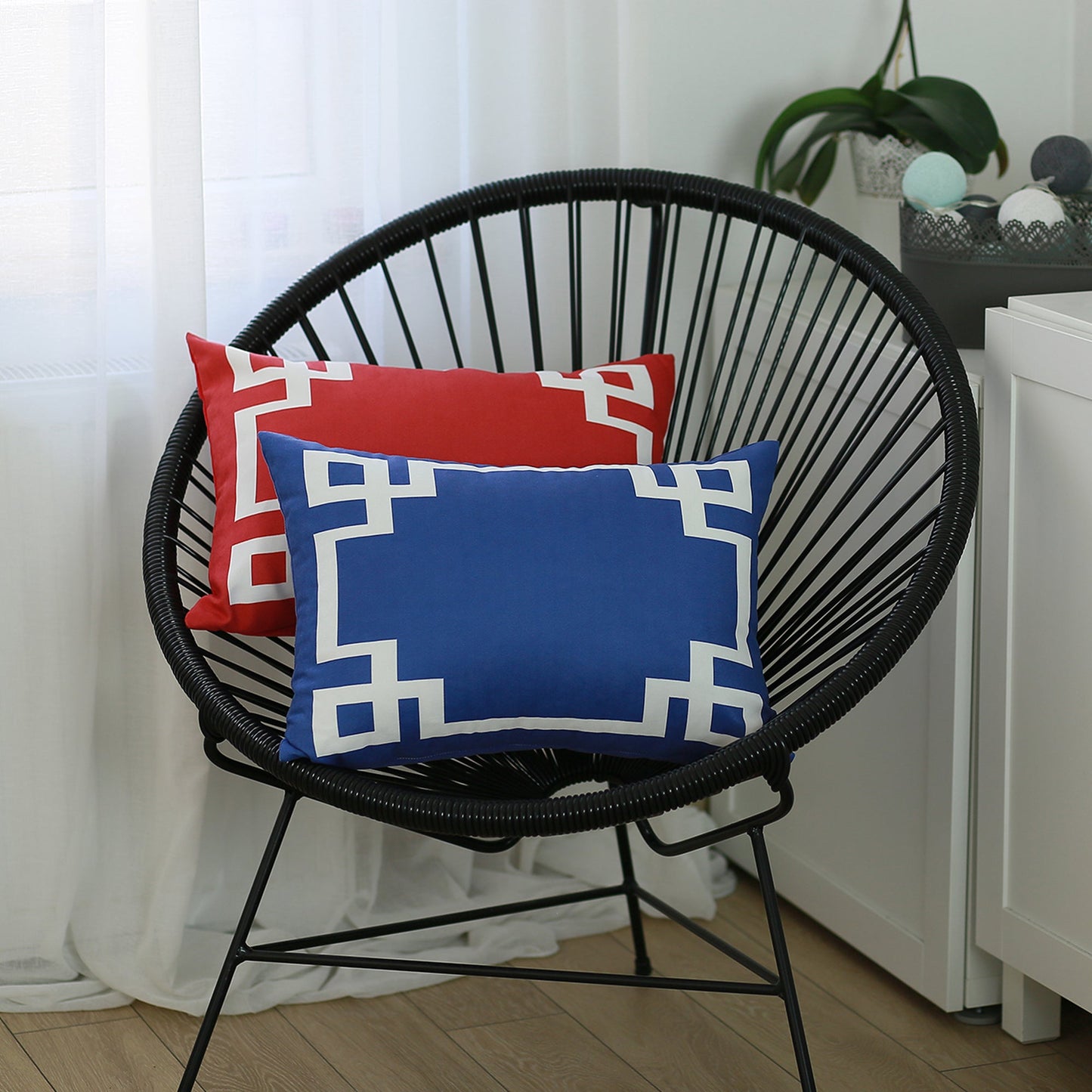 Geometric Red&White Square Throw Pillow Cover & Insert