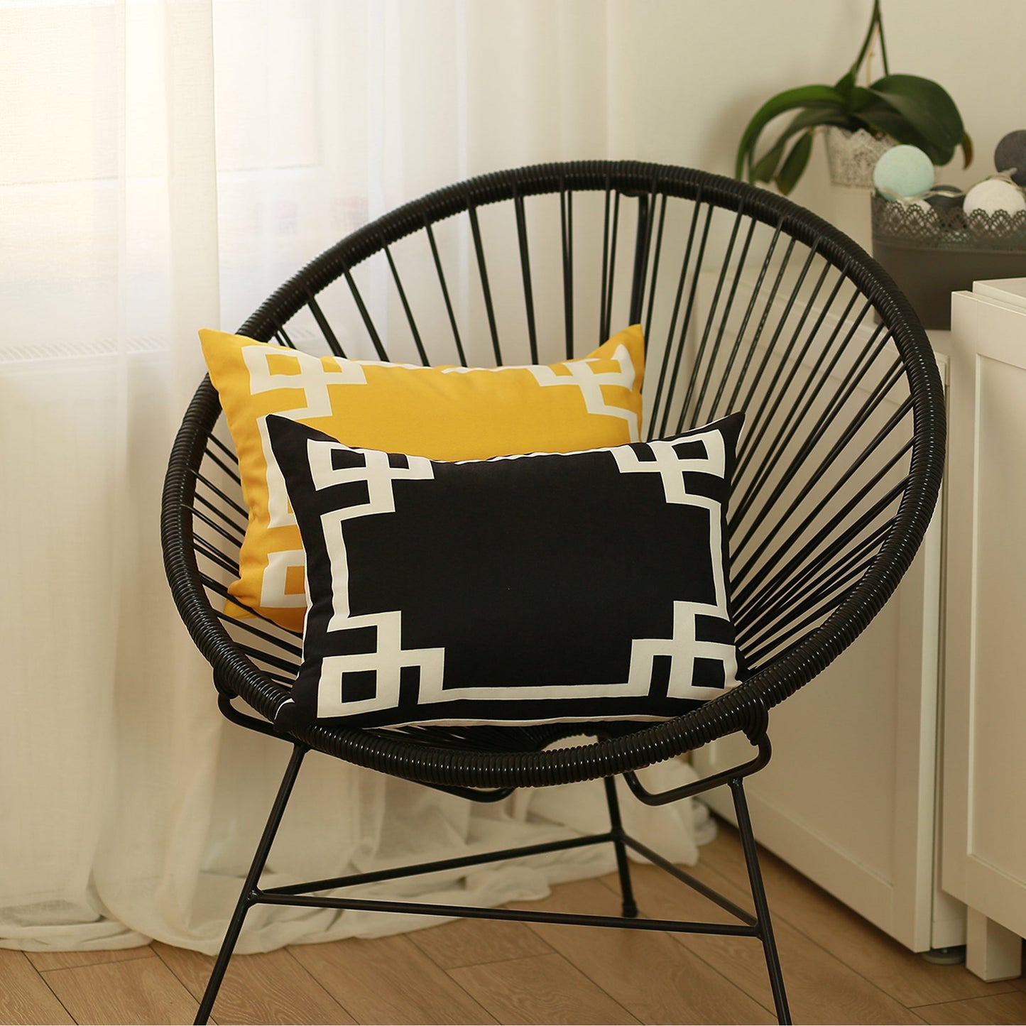 Geometric Black&White Square Decorative Throw Pillow Cover & Insert
