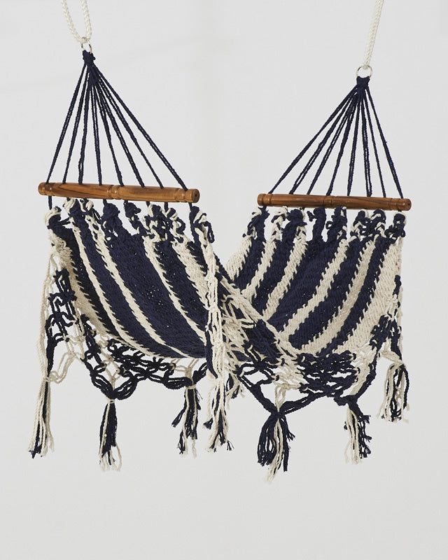 Macrame Mini Hammock/Cat Hammock | White & Navy