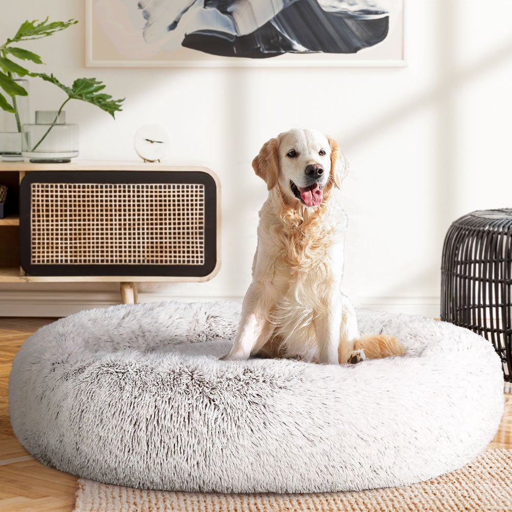i.Pet Pet Bed Dog Cat 110cm Calming Extra Large Soft Plush White Brown