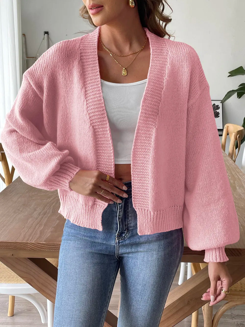Autumn and winter lantern sleeve simple casual sweater jacket