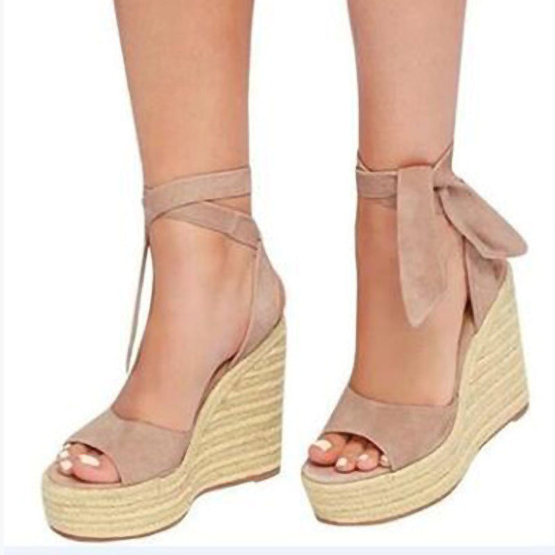 Wedge Heel Foreign Trade Plus Size Fashion Lace-up Women's Shoes Sandals