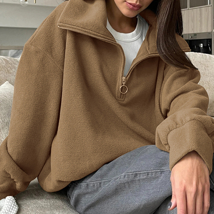 European and American zipper collar top fashionable and versatile sports hoodie