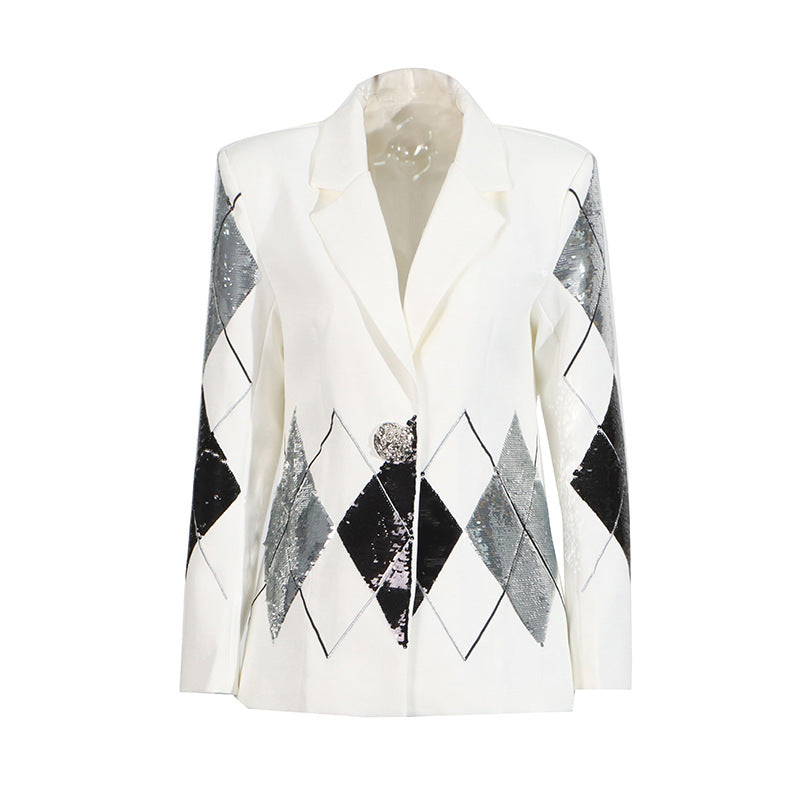 Luxury casual small suit with fashionable patchwork sequin design one button suit jacket for women