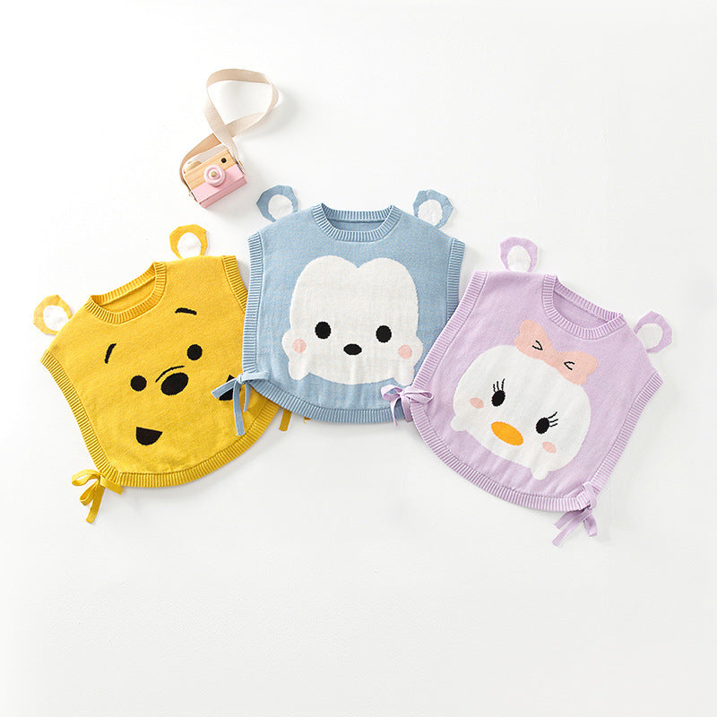 New Arrival Baby Kids Cartoon Animals Face Pattern O-Neck Design Knitwear Warm Soft Vest