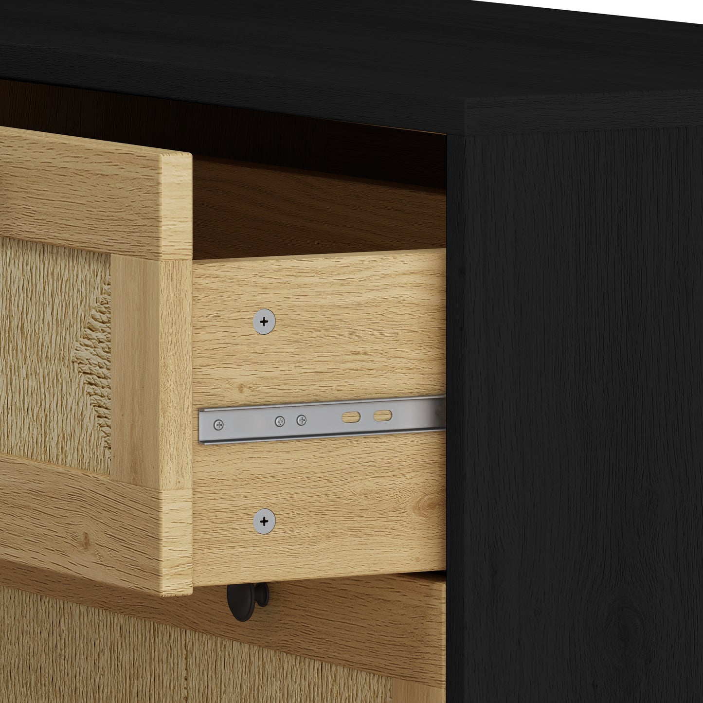 30.31"3-Drawers Storage Cabinet Rope Woven Drawer,for Bedroom,Living Room,Dining Room,Hallways,Black