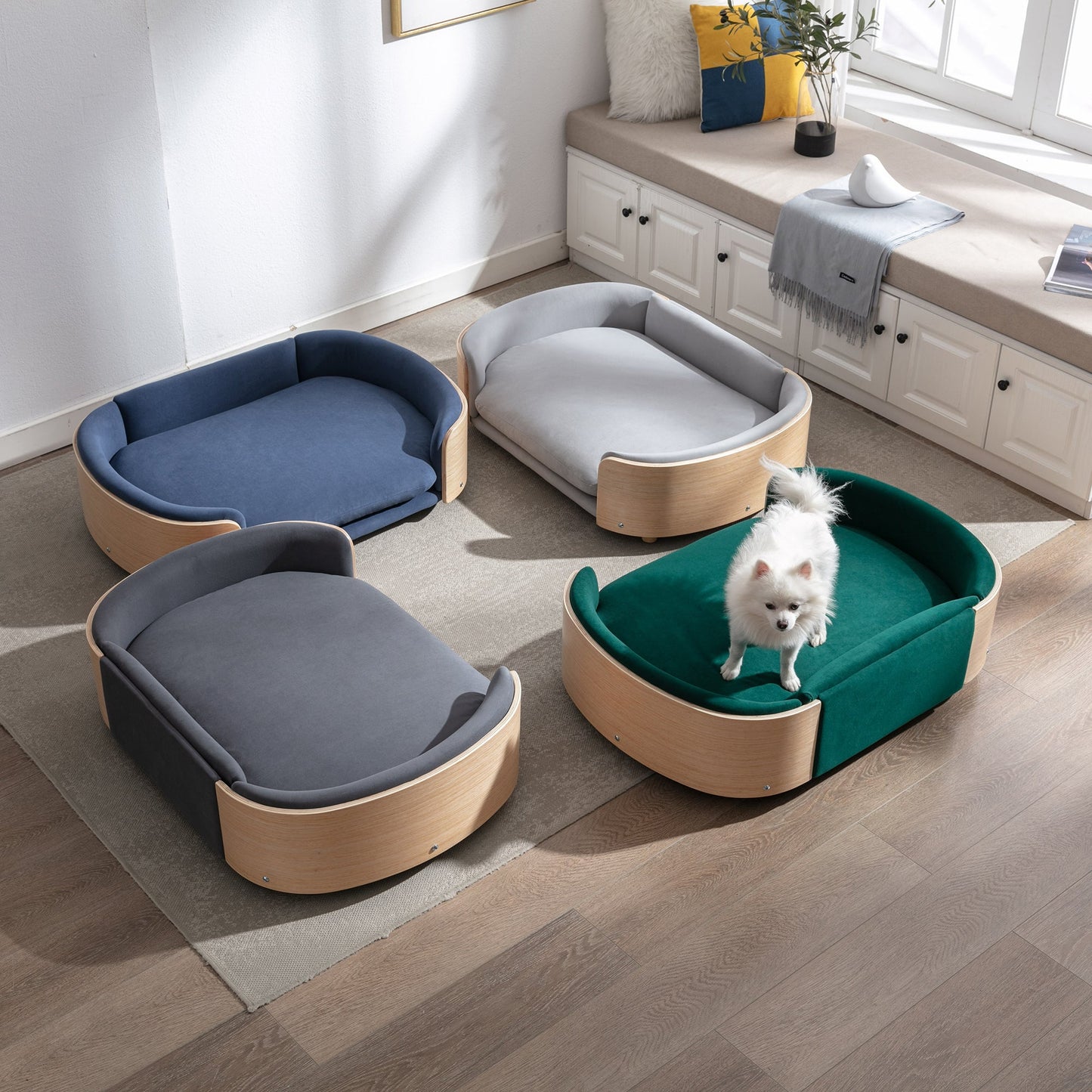 Scandinavian Style Elevated Dog Bed Pet Sofa with Solid Wood Legs and