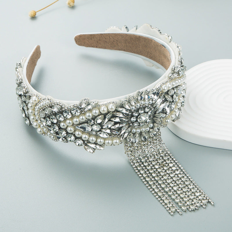 Hair Hoop Fashion French Palace Style Pearl Tassel Bangs Hair Cave High Quality Temperament All-Match Hair Hoop Hair Accessories