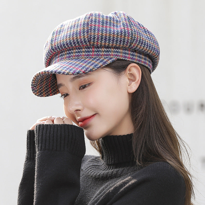 Navy Octagonal Cap Children's Woolen Houndstooth
