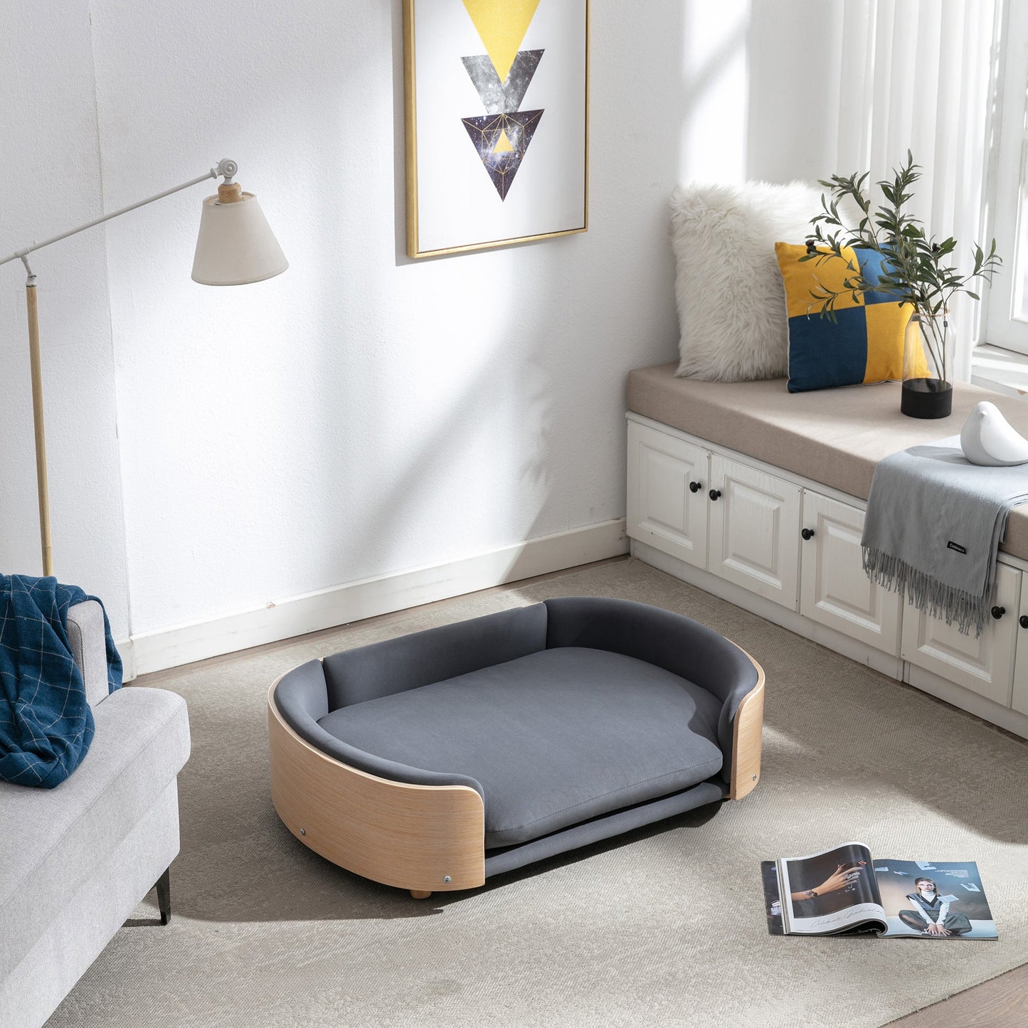 Scandinavian Style Elevated Dog Bed Pet Sofa with Solid Wood Legs and