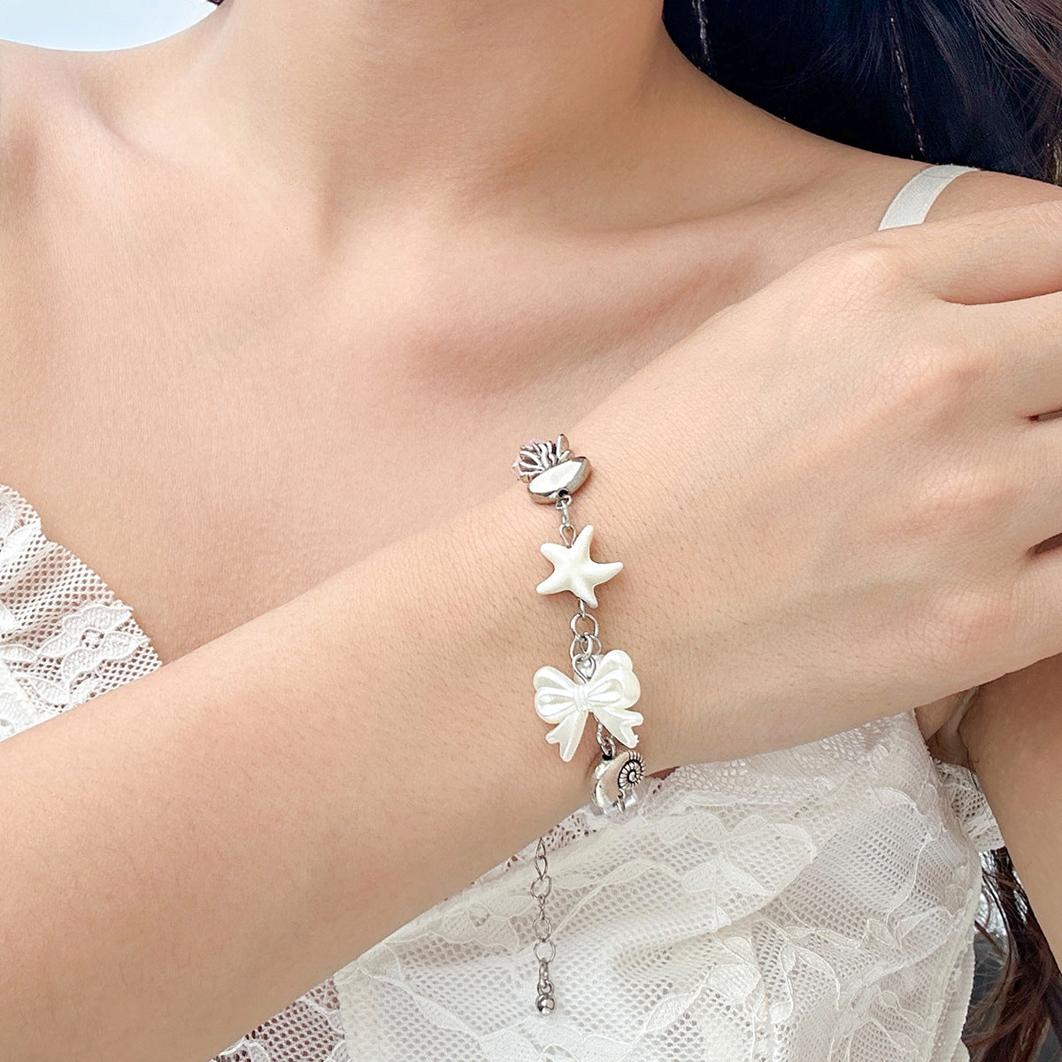 Ocean vacation style starfish versatile set, handmade small fresh pearl alloy necklace
