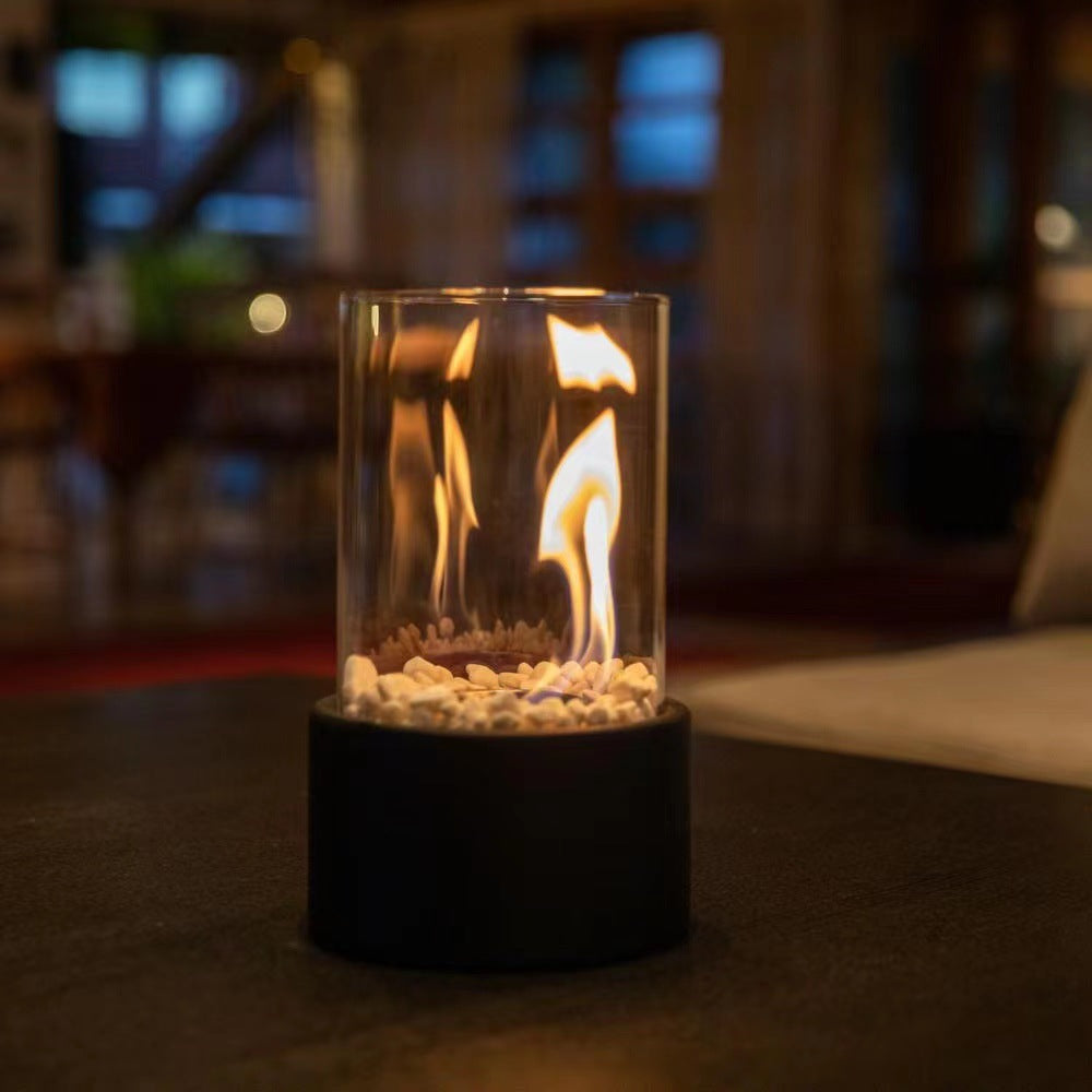 Tabletop Alcohol Fireplace Light Indoor Stainless Steel Stove Round Glass Ambiance Light