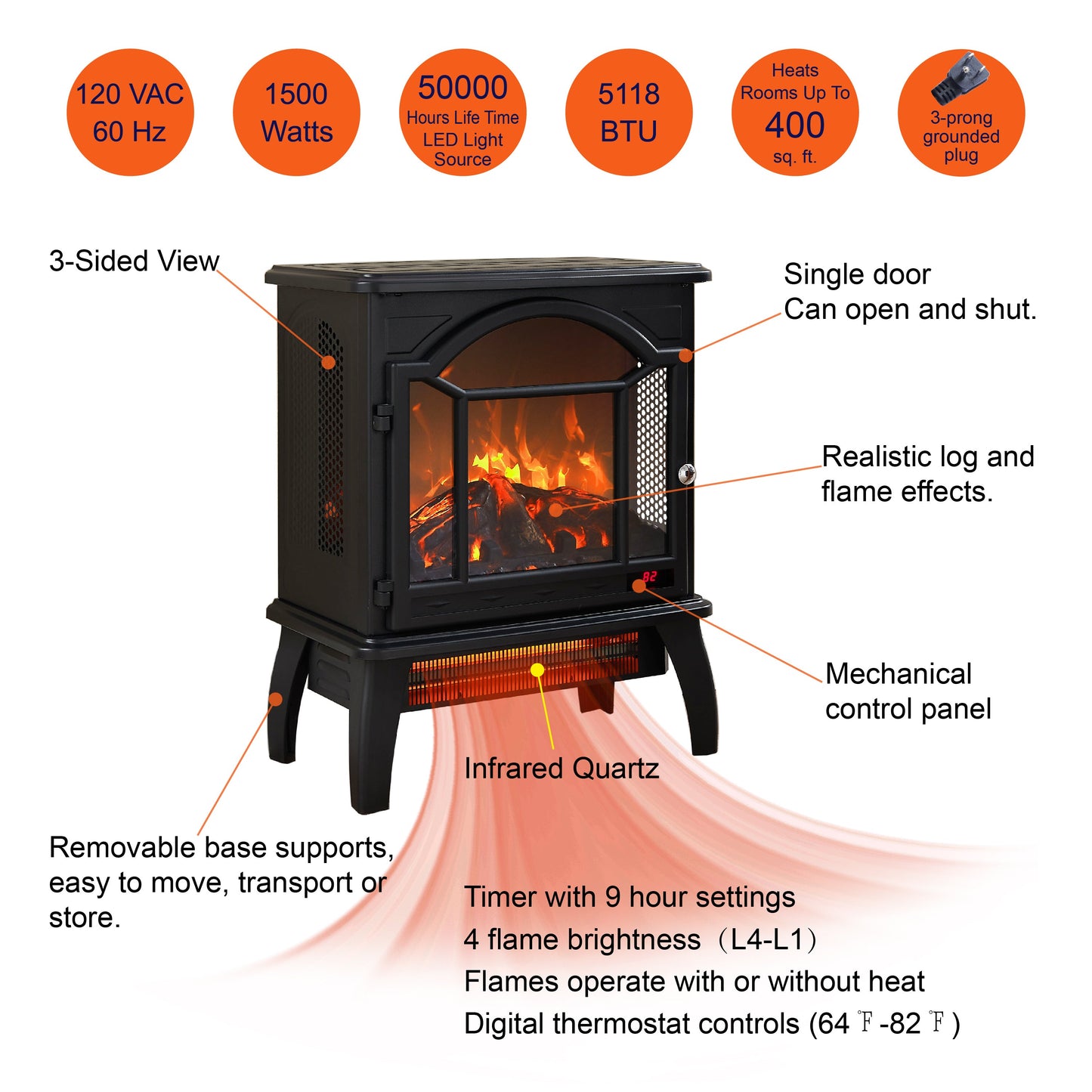 18 inch 3D Infrared Electric Stove with remote control