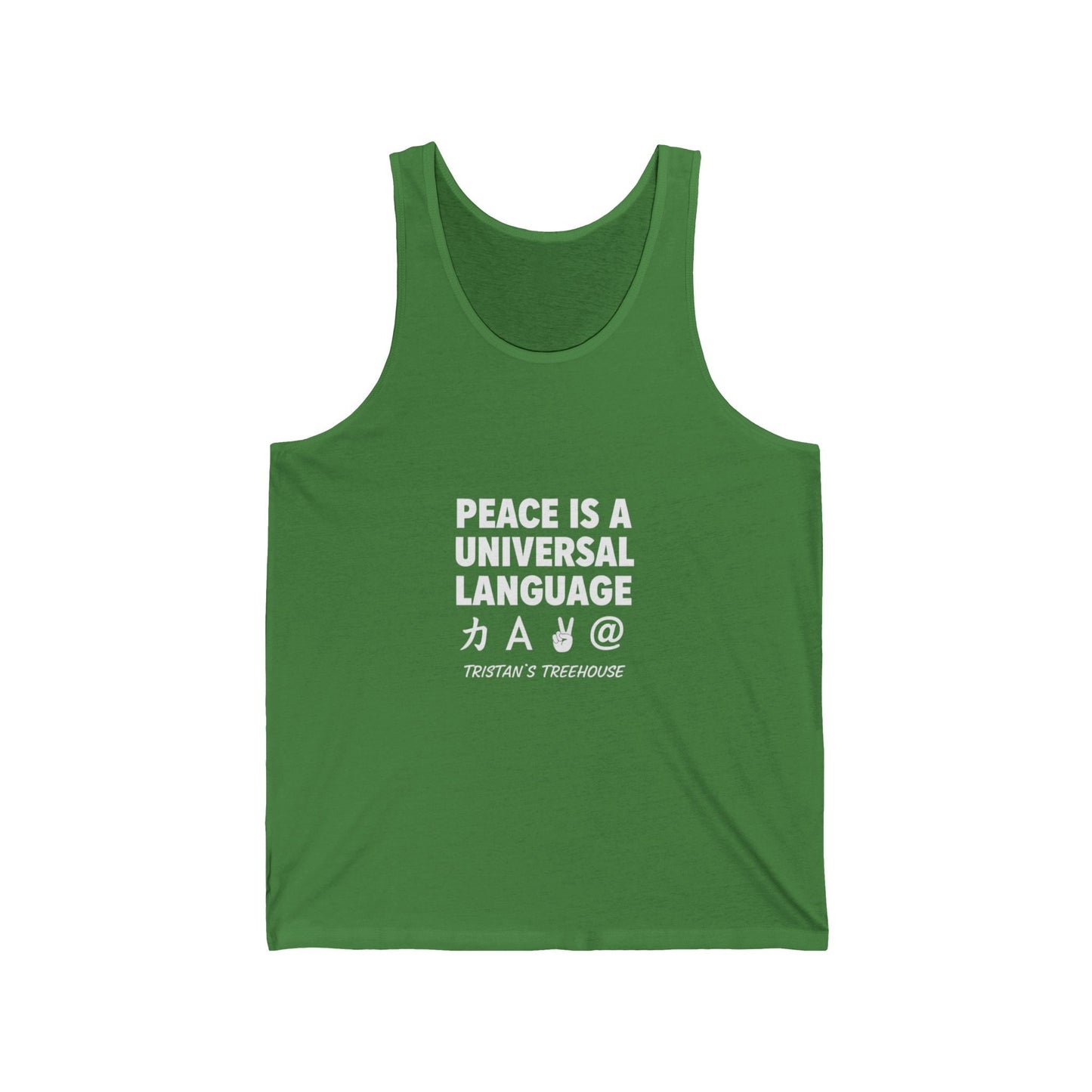 Peace Is a Universal Language Tank Top – Graphic Message Muscle Tee